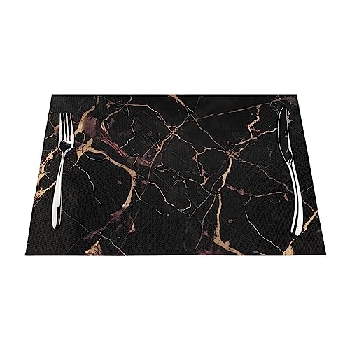 Set de table antidérapant lavable résistant à la chaleur en PVC noir et or x4