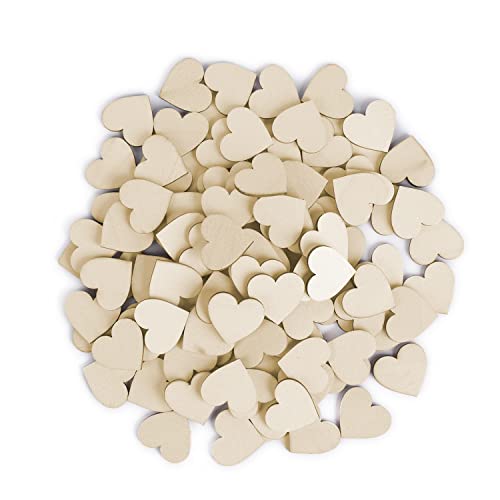 100Pcs 1 Wooden Hearts for Crafts Small Wood Hearts Cutout Slices DIY Unfinished Wooden Ornaments Embellishments Heart Sign Tag for Valentines Day Birthday Party Wedding Guest Book Decoration