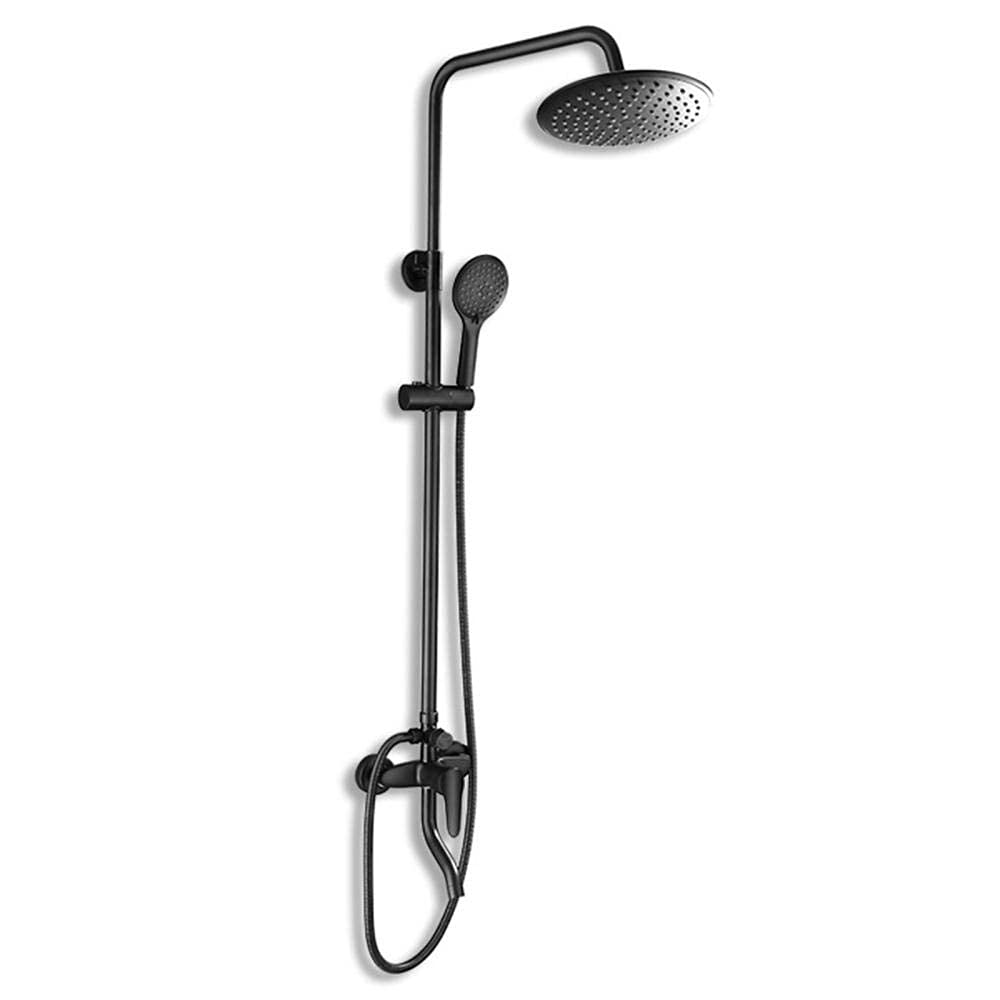 QUSYZD Black Shower Kits with Overhead Shower, Brass Rain Shower Head with Bathtub Spout, Shower Mixer Set Wall Mounted Multifunctional Shower System-A,B,A