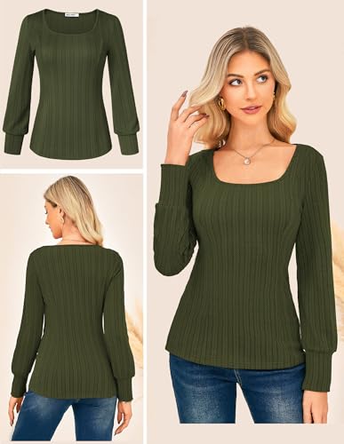 GRACE KARIN Womens Fall Long Sleeve Trendy Tops 2025 Square Neck Ribbed Casual Shirts Cozy Basic Shirts2
