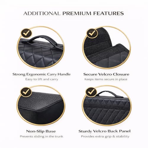 Image of JVCV PU Leather Car Trunk Boot Organizer Bag Box, With Lid Anti Slip Car Accessories Organizer, Foldable, Waterproof Storage Box for Car, Suv, Sedan, Truck, Minivan (Large - PU Leather).