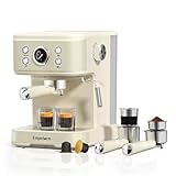 Empstorm White Espresso Machine with Milk Frother, Cappuccino Machines for Home, Coffee Espresso Machine Suitable for Coffee Powder/NS Original Capsules, Espresso Maker with Thermometer