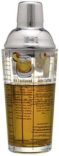 14 oz Recipe Glass Cocktail Shaker With Strainer Top - Includes 6 Cocktail