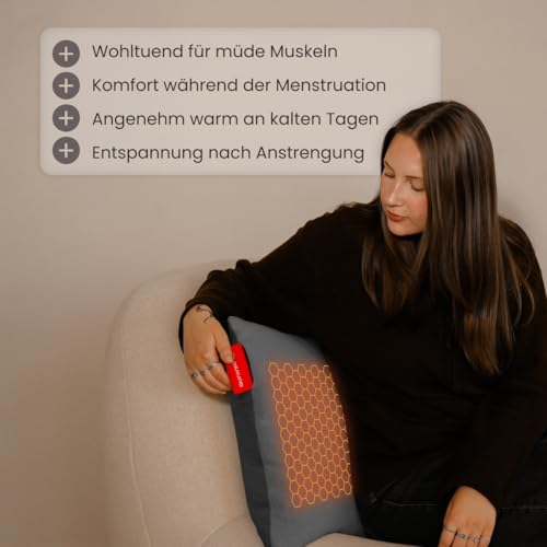 Auronic Heizkissen Kabellos - Wärmekissen mit Akku - Kabelloses Kissen mit Abschaltautomatik - Elektrisches - Beheizbares - Infrarot - Aufladbar - Für Rücken - 45x45cm