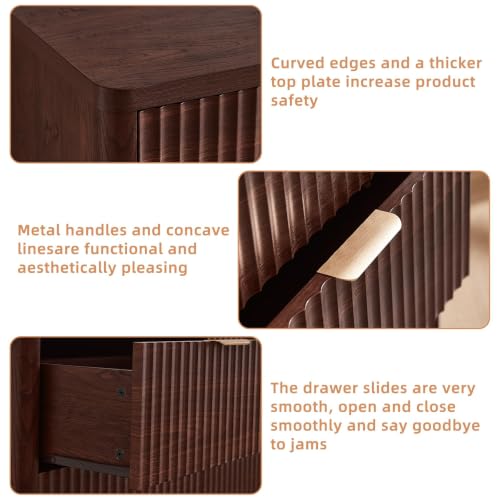 Image of LEYAOYAO Fluted 6 Drawers Dresser for Bedroom, 48 inch Wide Farmhouse Chest of Drawers with Metal Handle,Curved Profile Modern Closet Organizer Wood Dressers TV Stand for Living Room, Hallway,Walnut