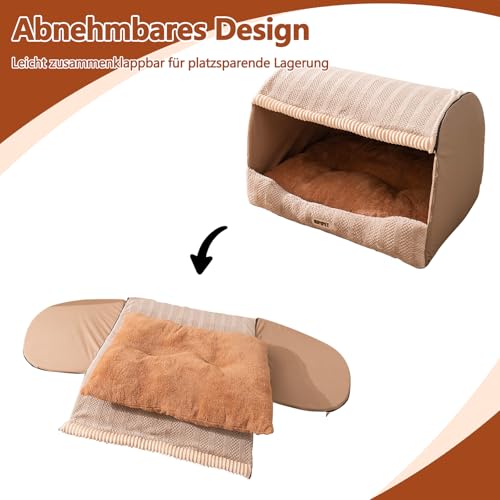 Galatée Hundebett, Waschbares, Faltbares, Weiches Katzenhöhlenbett Mit Abnehmbarem Kissen, Süßes Katzenhaus, Haustiernest Für Den Innenbereich Mit Rutschfester Unterseite(XL, Hellbraun)