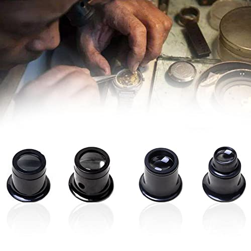 Hahhhha Lot de 4 loupes monoculaires pour réparation de montre, loupe optique en verre pour réparation des yeux, 10 x 15 x 20 x 25 x Cover