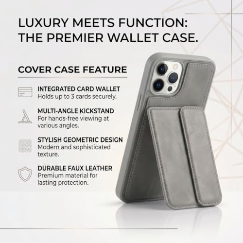Image of amazon basics Luxury Vegan Leather Back Cover for iPhone 11 Pro Max | Built-in Card Holder Slot | Integrated Mobile Stand | Slim Shockproof Protective Case with Stitched Finish - Gray