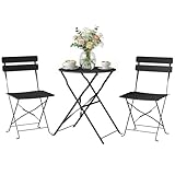 Outsunny Ensemble Bistrot de Jardin 3 Pièces san Montage   Table et 2 Chaises Pliantes à Lattes en Métal avec Double Protection Antirouille   Mobilier de Balcon et Terrasse Chic, Noir
