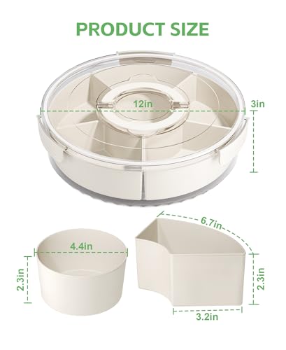Bigponpon 6CXZLSH Divided Rotating Serving Tray With Lid And Handle, Portable Snackle Box For Fruits Snacks Veggie Charcuterie thumb #1