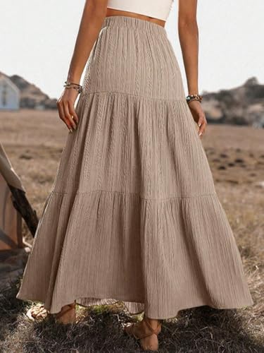 Women's Summer Flowy Layered Tiered Maxi Skirt High Waisted A Line Casual Long Skirts3
