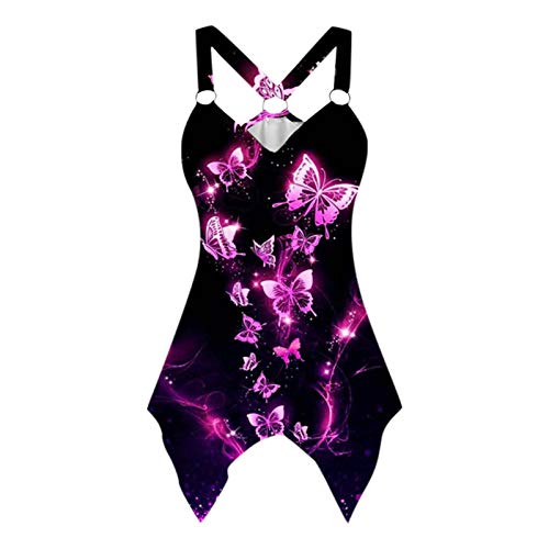 Women Tie Dye/Floral/Plaid Printed Twisted Front Strappy Tank Tops Loose Casual Sleeveless Camisole Shirts Blouse D Pink