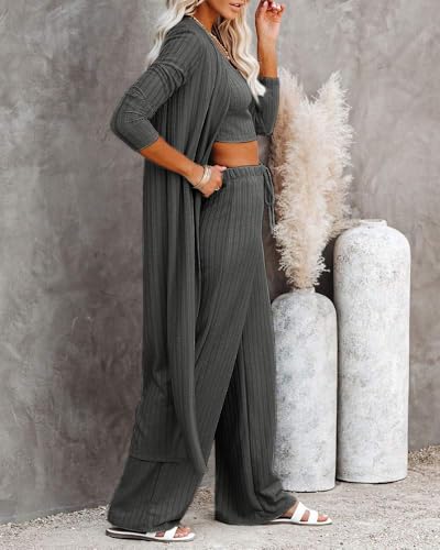 Image of Fessceruna Womens 3 Piece Lounge Pajamas Sets Cute Vacation Matching Set