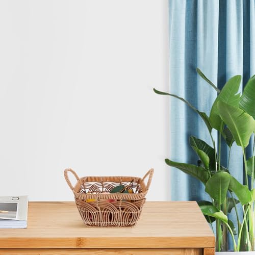 Cesta de mimbre vintage indeformable AKOOSY con asa para entrada 7