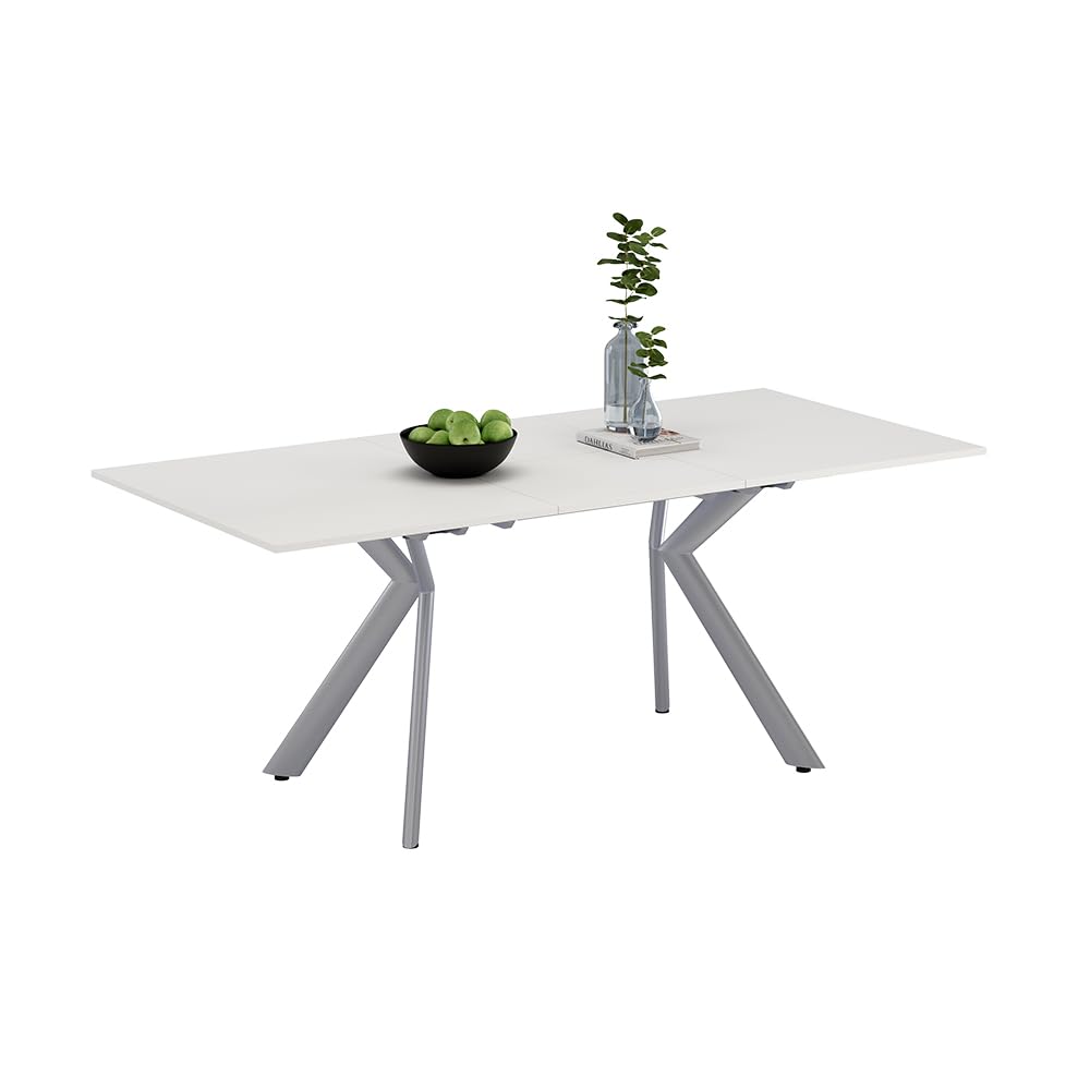 Vicco Tavolo da pranzo Trill, Bianco/Grigio, 140-190 x 90 cm | Allungabile, con estrazione sincronizzata per lunghezze del tavolo variabili