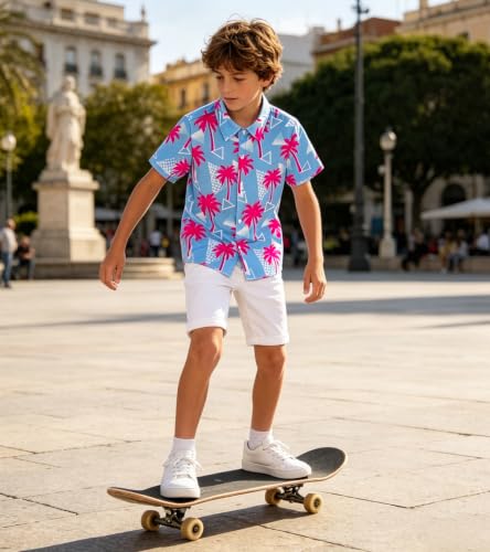 Image of uideazone Boys Novelty Print Short Sleeve Button Down Hawaiian Shirt 5-14Y