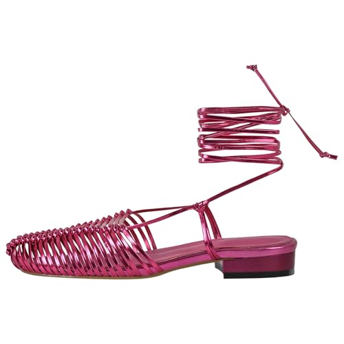 Women’s Woven Flat Sandals Strappy Lace Up Closed Toe Summer Shoes Comfortable Slip On Gladiator Flats with Low Heel2