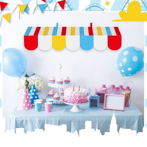 Image of Tallew 4 Pcs 3D Circus Awning Wall Decoration Carnival Awning for Halloween Carnival Theme Party Classroom Decorations(Red, Yellow, Blue and White)