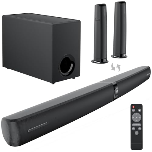 Yinet-EU Soundbar mit Subwoofer für TV Geräte, 2-in-1 abnehmbare Sound bar, 120W, kräftiger Bass, 3 Modi, kompatibel mit Bluetooth 5.3/ARC/Opt/AUX für TV, PC, Gaming, Beamer 1 Pcs (Schwarz)