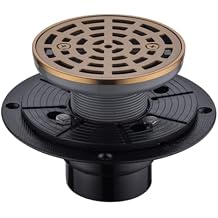 RANDOM Round Shower Drain SUS304 Stainless Steel Champagne Bronze Shower Drain 4 inch with Adjustable PVC Base Flange,Shower Floor Drain with Removable Cover Grid Grate