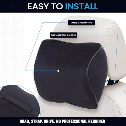 Image of Kingsway Car Headrest Seat Cushion, Universal Use Long Drive Travel Orthopedic Neck Rest Memory Foam Pillow in Chocolate, Super Soft and Super Comfort Sciatica Back Support Pack of 1