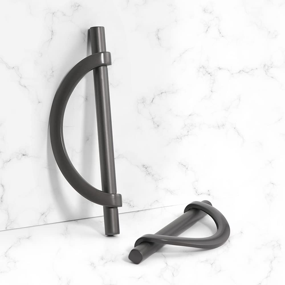 DAPANIY 5 Inch Cabinet Handles Drawer Pulls Dark Grey, Half Moon Shape Cabinet Pulls Drawer Dresser Handles, Stainless Steel Kitchen Cupboard Pulls