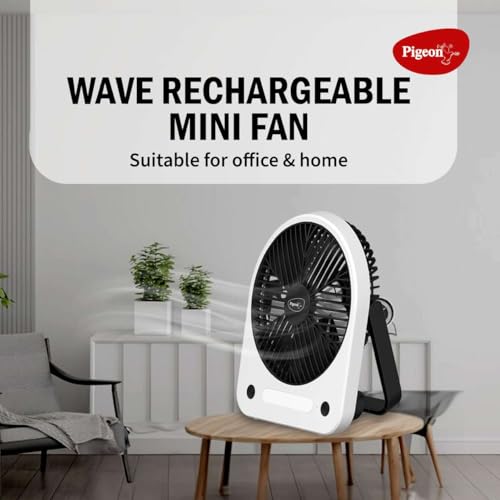 Image of Pigeon Wave Portable Mini Fan With 1800Mah Rechargeable Battery, 3 Speed Modes & USB Charging | Ultralite, 180 Rotation, Multi-Clip Function For Home, Kitchen And Travel, 6 Inches