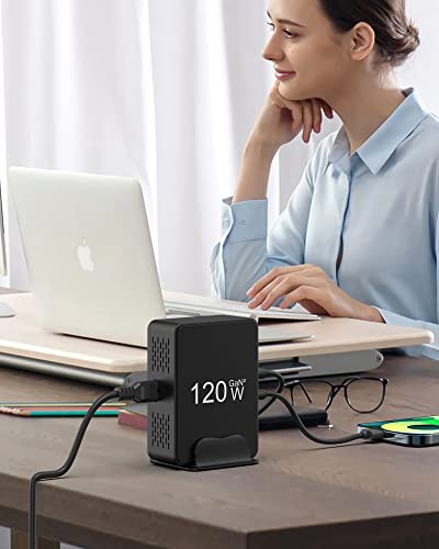 USB C nabíječka, Rsydmny 120W GaN USB nabíječka vícenásobná 6 portů rychlonabíječka PD USB C nabíjecí stanice síťový zdroj pro MacBook Pro/Air iPad Pro/Air iPhone 14/13/12/11 Samsung Galaxy