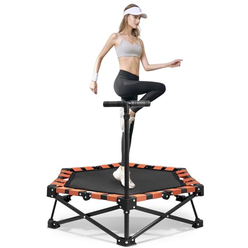 wowspeed 150KG Fitness Trampolin Indoor, Minitrampolin für Erwachsene mit Haltestange höhenverstellbar, Workout & Cardiotraining, Mini Jumping Trampolin für Kinder und Erwachsene