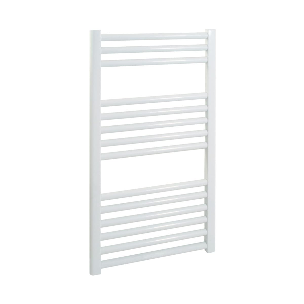 Solaire White Bray Straight Heated Towel Rail/Warmer/Radiator For Central Heating. Round Tube Ladder Design, 800 X 500
