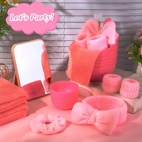 Honeydak 12 Set Spa Party Favors for Girls Sleepover Slumber Party Supplies with DIY Facial Kit Face Mask Mixing Bowl Silicone Brush Headband, Mirror Towel for Birthday Bridal Shower(Pink) by Honeydak - Used condition - Image 6