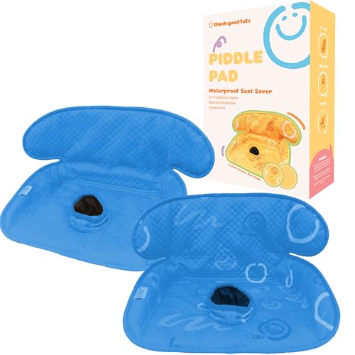 Image of THINK GOOD TOTS Blue Piddle Pad: Waterproof Car Seat Protector for Potty Training Toddlers, Babies - Anti-Slip Backing, Machine Washable, Universal Fit, Stroller (2 Pack)