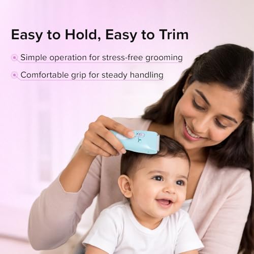 Image of Q DEVICES Electric Hair Trimmer for Children - Ultra Quiet Low Noise Kids Hair Clippers - Waterproof & USB Rechargeable Cordless Baby Haircut Kit with 4 Length Combs - Blue