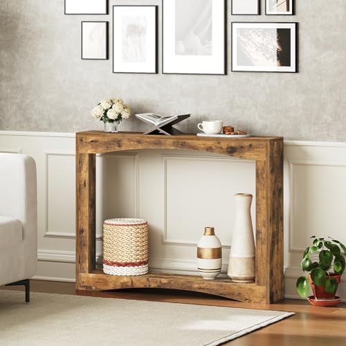 YATINEY Mesa de Consola Estrecha de 100 cm de Largo, Mesa Auxiliar Ultrafina, Decorativa Rústica, para Sala de Estar, Pasillo, Entrada, Marrón Rústico XCT19RR - imagen 4
