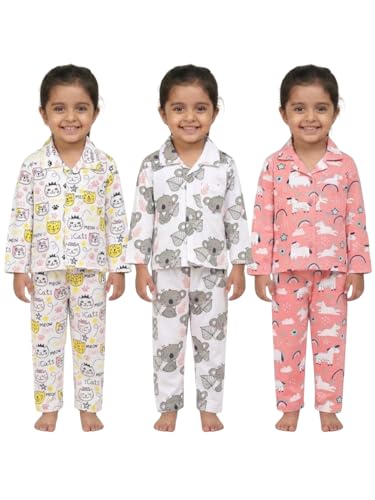 Image of The Mom Store Kids Cotton Night Suit for Boys and Girls | Breathable Night Dress for Kids Boys and Girls | Printed Nightsuit Pajama Set | Comfortable All-Season Sleepwear for Daily Use | Combo Set