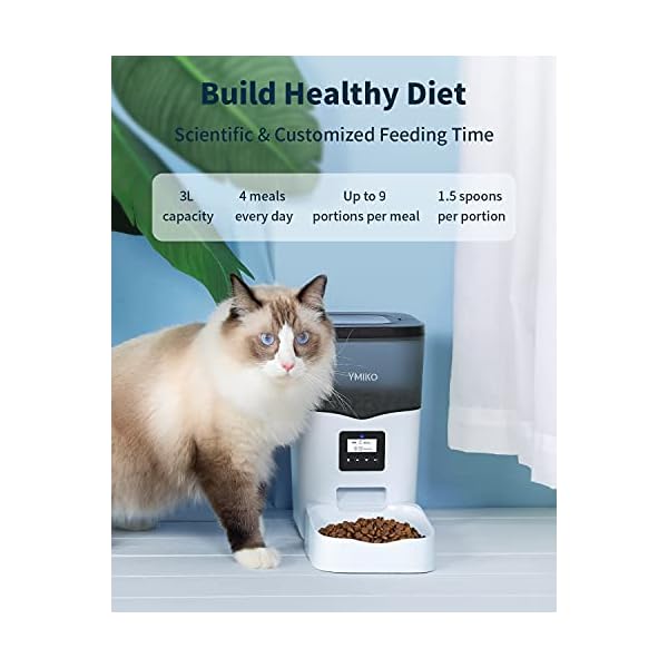 Ymiko Automatic Cat Feeder, Cat Food Dispenser with Voice Recorder