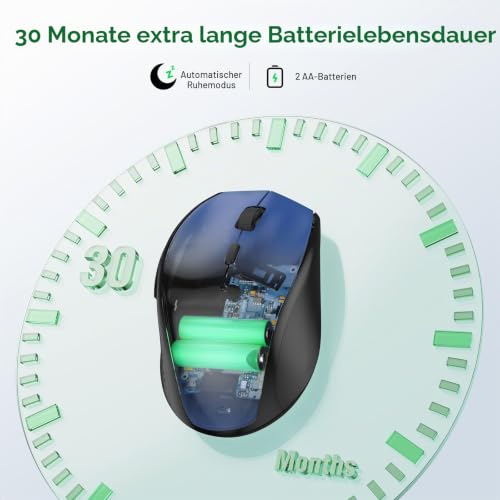 TECKNET Kabellose Maus, 2.4G Funkmaus mit USB Empfänger, Blau – Ansicht 6