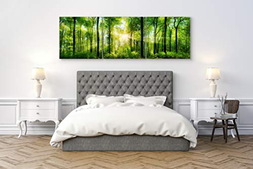 Forest Canvas Wall Art Decor - 3 Panel Tree Filled Print Photograph, Large Decorative Painting Wall Art for Living Room, Kitchen, Bedroom, Office, Modern Home Decor, Gift for Men & Women 24\" x 72\" - Thumbnail 5