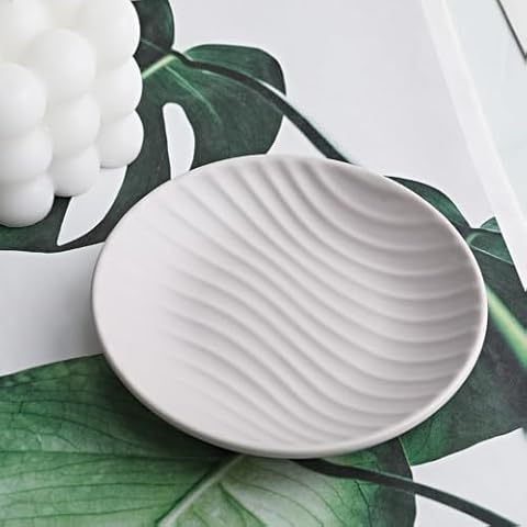 Chic Round Ceramic Soap Dish with Stripes Cover