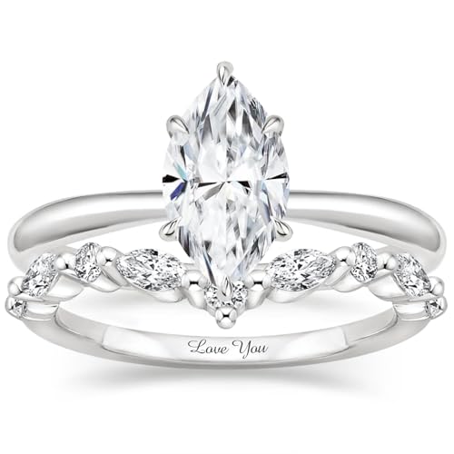 Moissanite Engagement Ring Sets for Her Women, 10K 14K 18K Solid Gold 1-2 Carat Radiant/Emerald/Pear/Oval Cut Moissanite Wedding Ring Sets Bands Gift for Anniversary Birthday3