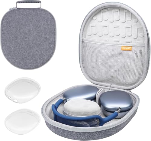 Smart Case voor AirPods Max-hoofdtelefoon met slaapmodus, draagbare hoofdtelefoon voor op reis, hardcase beschermhoes tas, ultradunne harde hoes met rits voor oplader en accessoires - grijs