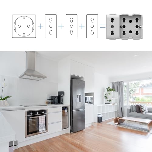 4Box - Presa Da Incasso Side Xl Compatibile Con Vimar® Plana™. 4 Prese In 1: Permette Di Collegare Una Spina Schuko E Una Spina 10/16A O Tre Spine 10/16A. Colore Bianco - 4
