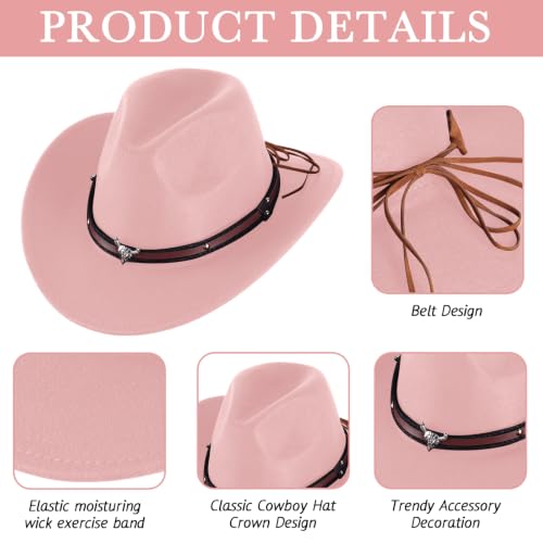 Image of Toulite 9 Pcs Western Cowboy Hats Faux Felt with Strap Bulk | 9 Color Fur Faux Felt Travel Cap for Men Women, Cowgirl Party Halloween Cosplay Costume Western Theme Events