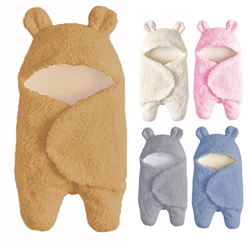 Image of Nunibum Baby Swaddle Blanket Boys Girls Cute Cotton Plush Receiving Blanket Ultra-Soft Newborn Sleeping Wraps for Infant 0-6 Months Baby Girl Shower Gift - Brown, One Size