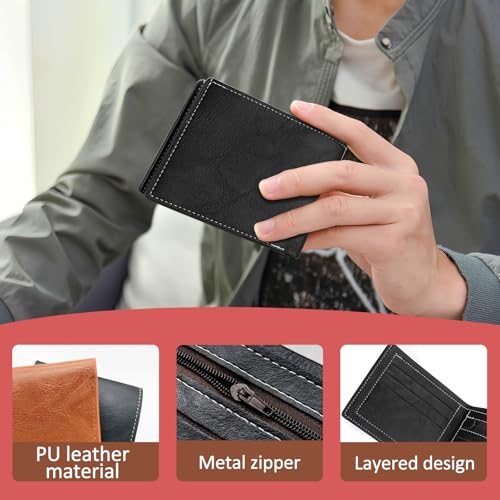 PU Slim Wallet Credit Card Wallet for Men, Lightweight Bifold Wallets Men's Wallet Thin Wallet for Work, Shopping, Travel(Brown)4