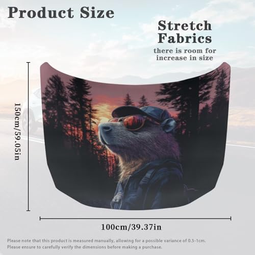 Image of Capybara Car Hood Cover All Weather Protection Automotive Exterior Accessories Universal Fit Hood Covers for Cars, Trucks, SUV, or Van Full Coverage with Elastic Band