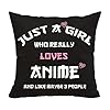 Anime Lover Gifts for Girls Two Sided Throw Pillow Cover - Just A Girl Who Really Loves Anime 18"x 18"(Black)