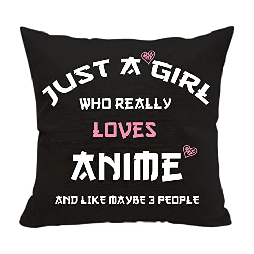Anime Lover Gifts for Girls Anime Two Sided Printing Pillow Cover Anime Lover Gift Just A Girl Who Really Loves Anime, Anime Lover Gift Japan Anime Fans Gift Throw Pillow, 18