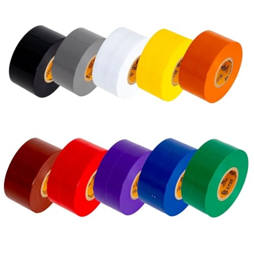 Image of GTSE Wide Electrical Tape, Mixed 10-Pack - Waterproof, Industrial Grade Vinyl, 2 in x 66ft- Strong Self-Adhesive PVC Electric Tape for Wire Insulation, 7 Mil, 600V - UL /CSA Listed