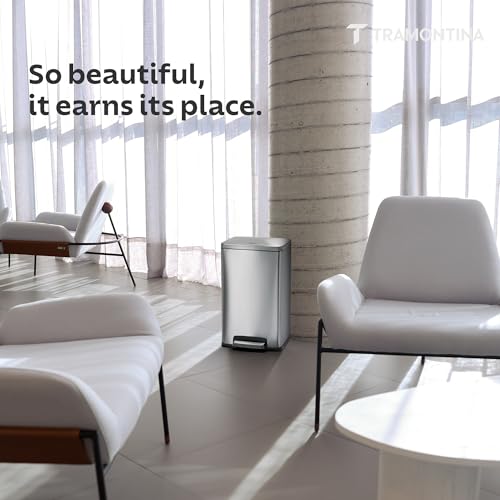 Image of TRAMONTINA 49 Litre Stainless Steel Step Dustbin | Fingerprint-Resistant Finish | Soft-Close Lid | Removable Inner Bucket | Large Trash Can for Office & Hospitality